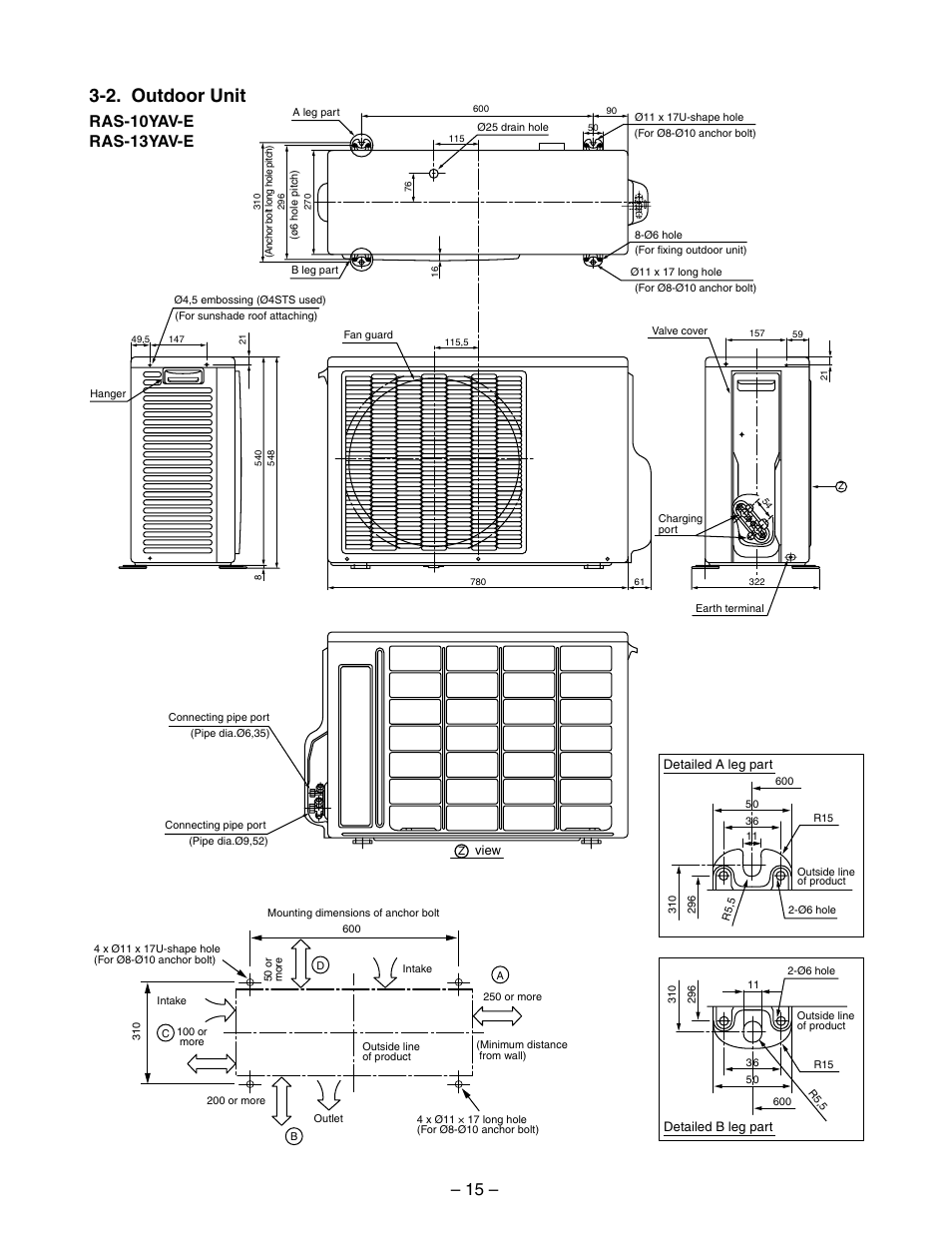 2. outdoor unit, Ras-10yav-e ras-13yav-e | Toshiba RAS-10YKV-E User Manual | Page 15 / 79