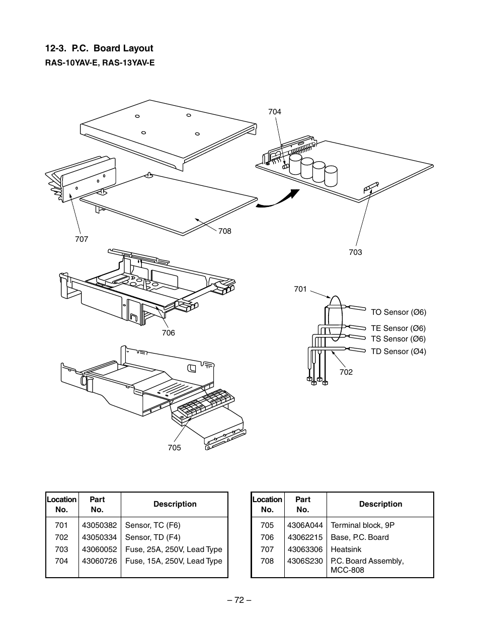 3. p.c. board layout | Toshiba RAS-10YKV-E User Manual | Page 72 / 79