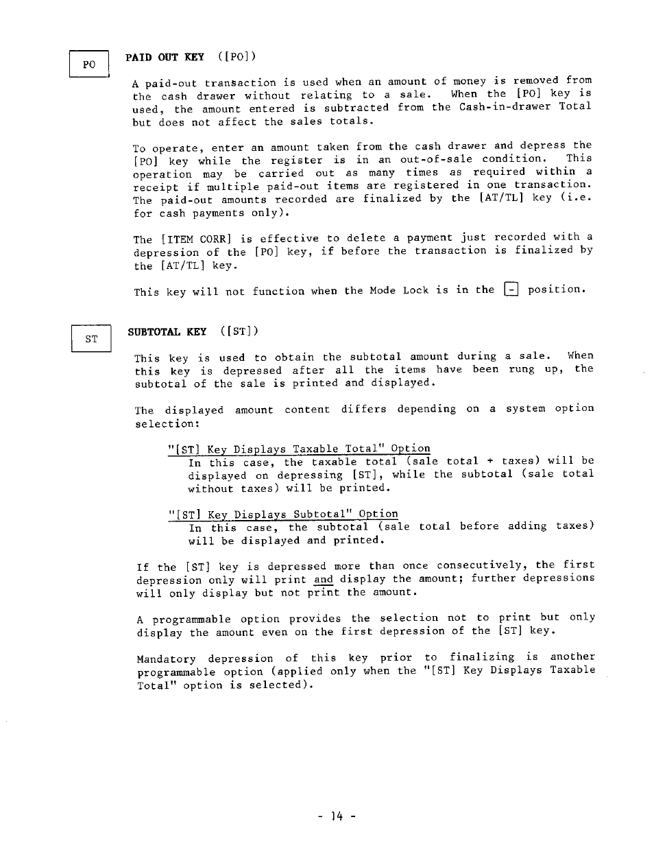 Subtotal key ([st]) | Toshiba TEC MA-1040-100 Series User Manual | Page 12 / 48