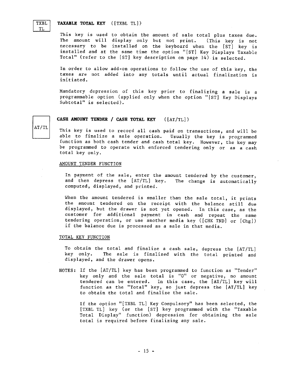 Cash amount tender / cash total key ([at/tl]) | Toshiba TEC MA-1040-100 Series User Manual | Page 15 / 48