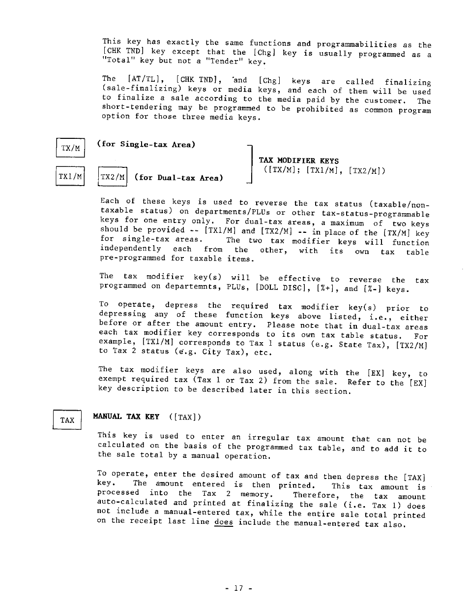 For single-tax area), For dual-tax area), Tax modifier keys | Toshiba TEC MA-1040-100 Series User Manual | Page 17 / 48