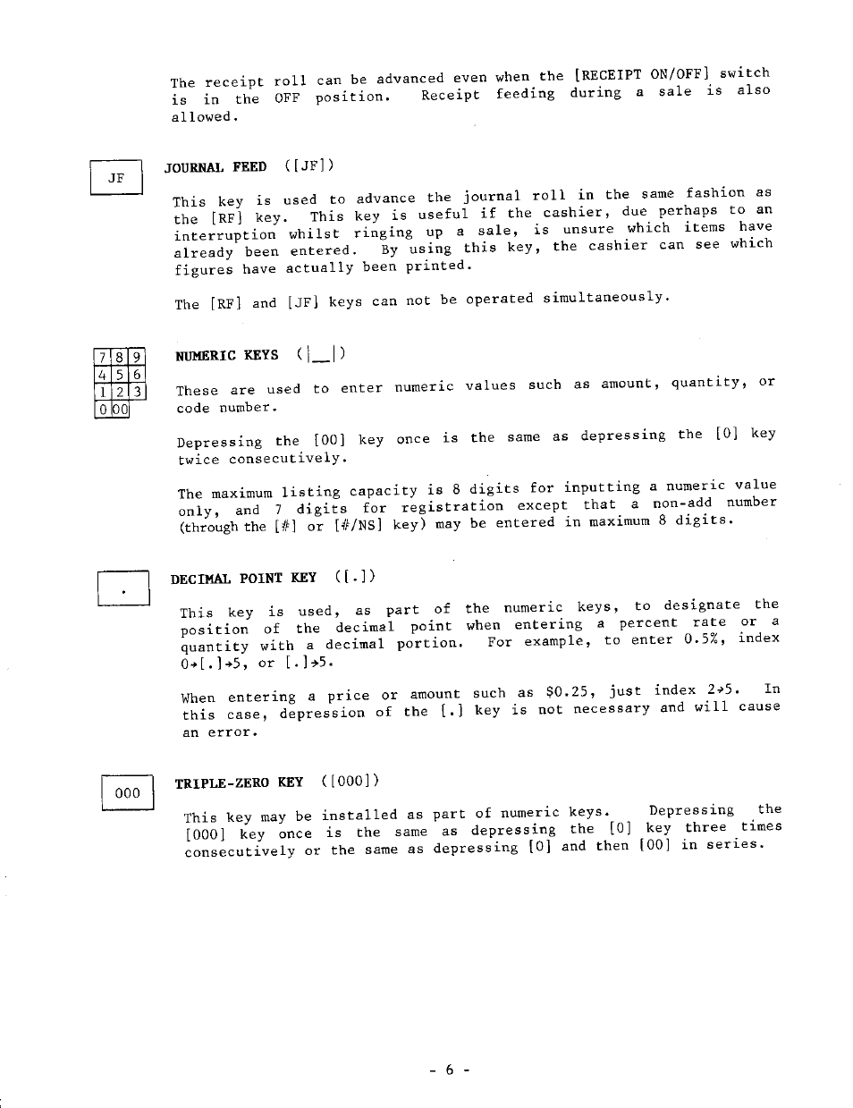 Journal feed ([jf]), Decimal point key ([.]), Triple-zero key ([000]) | Toshiba TEC MA-1040-100 Series User Manual | Page 2 / 48