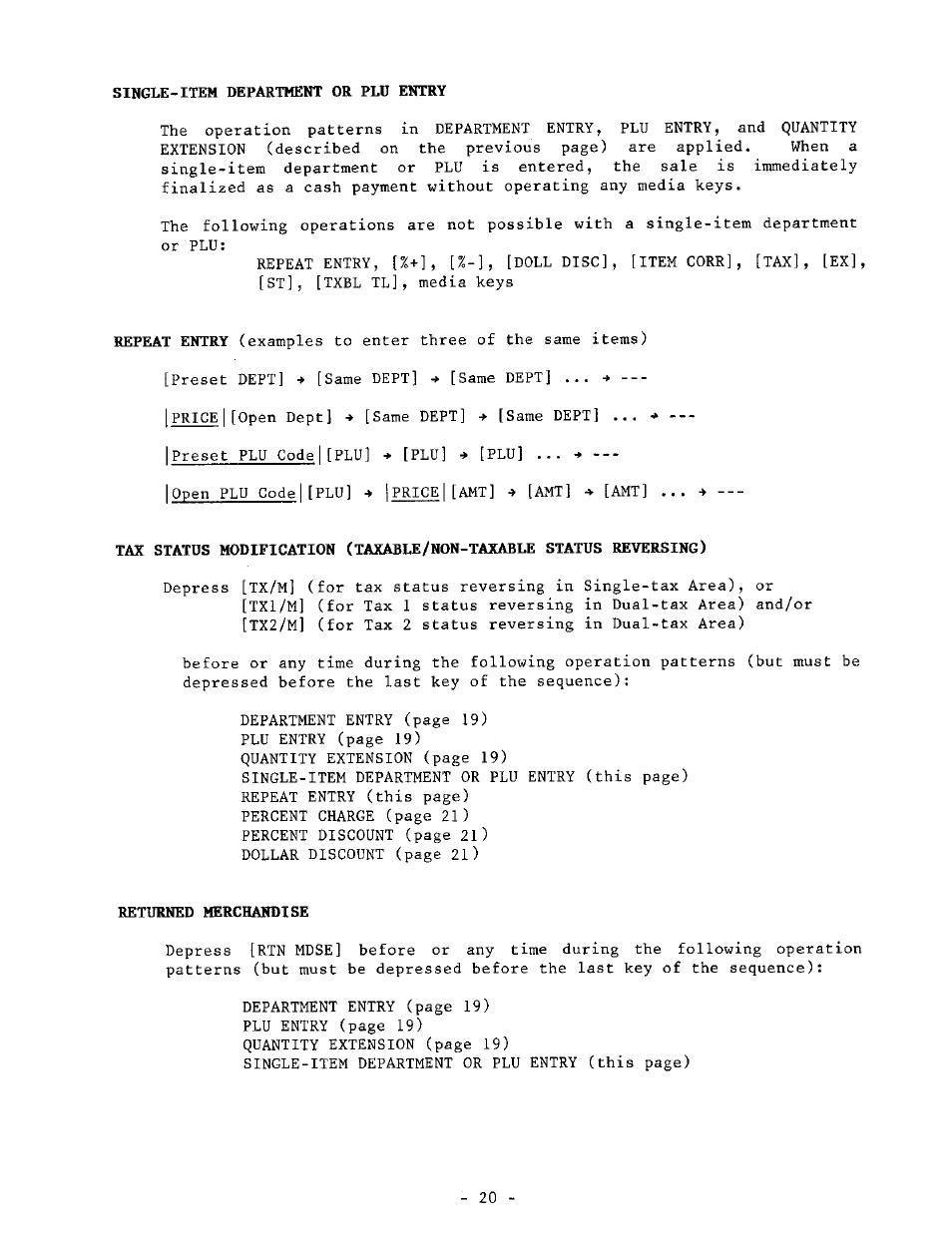 Returned merchandise | Toshiba TEC MA-1040-100 Series User Manual | Page 20 / 48