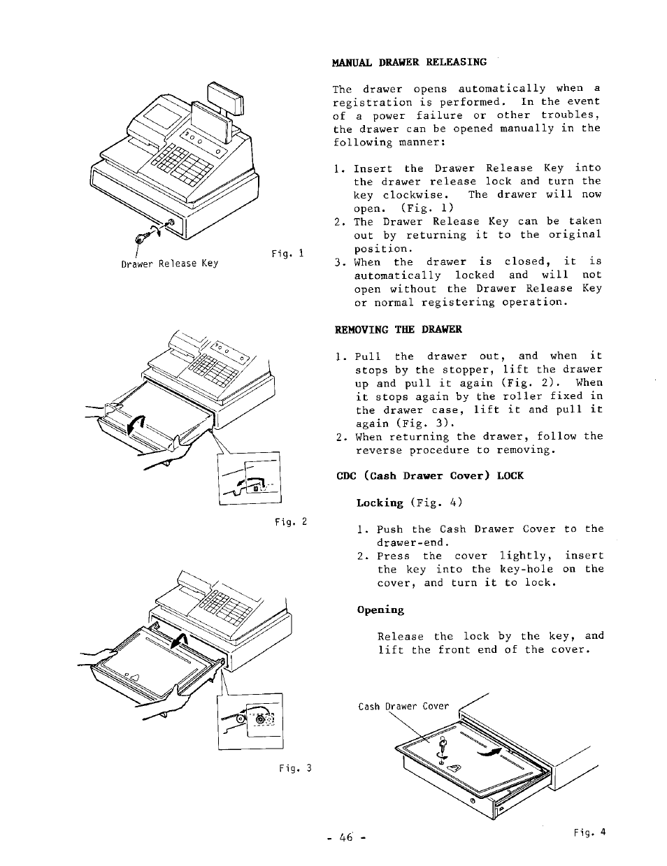 Removing the drawer, Cdc (cash drawer cover) lock, Opening | Toshiba TEC MA-1040-100 Series User Manual | Page 44 / 48