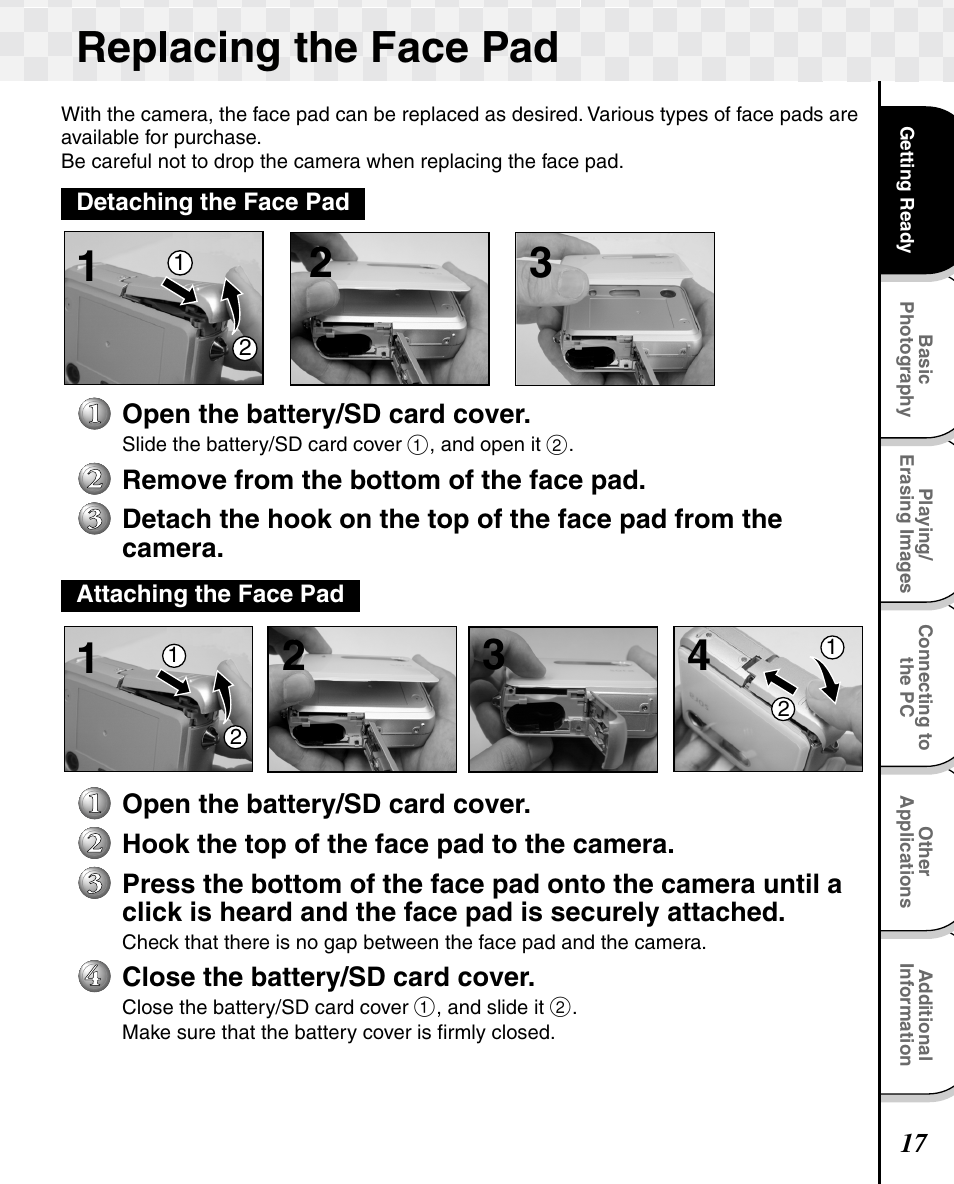 Replacing the face pad | Toshiba T10 User Manual | Page 18 / 59