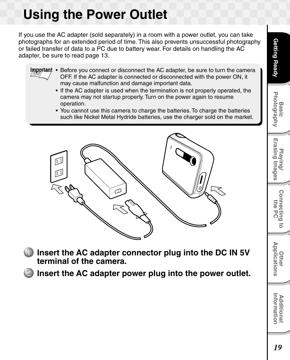 Using the power outlet | Toshiba T10 User Manual | Page 20 / 59
