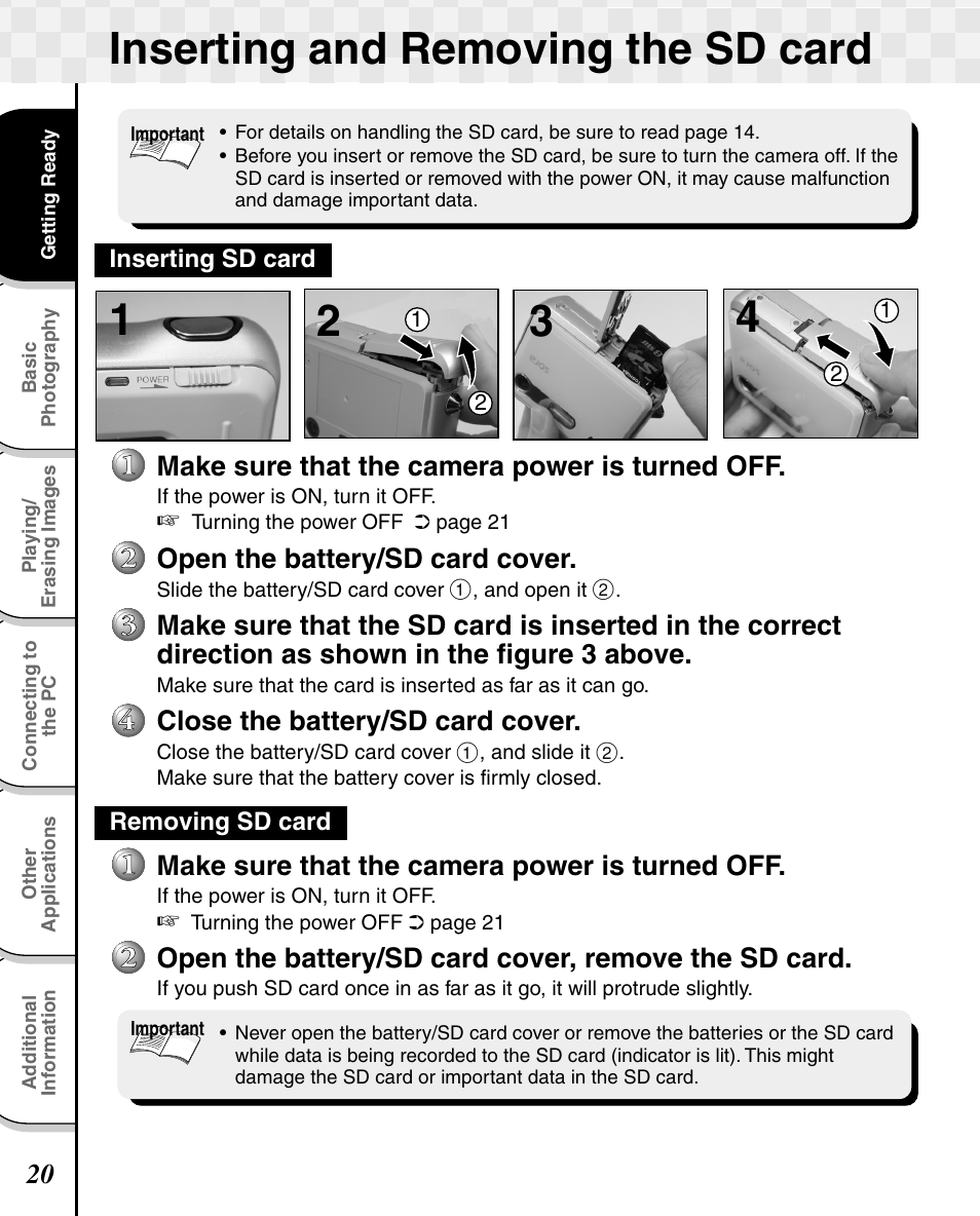 24 1 inserting and removing the sd card | Toshiba T10 User Manual | Page 21 / 59