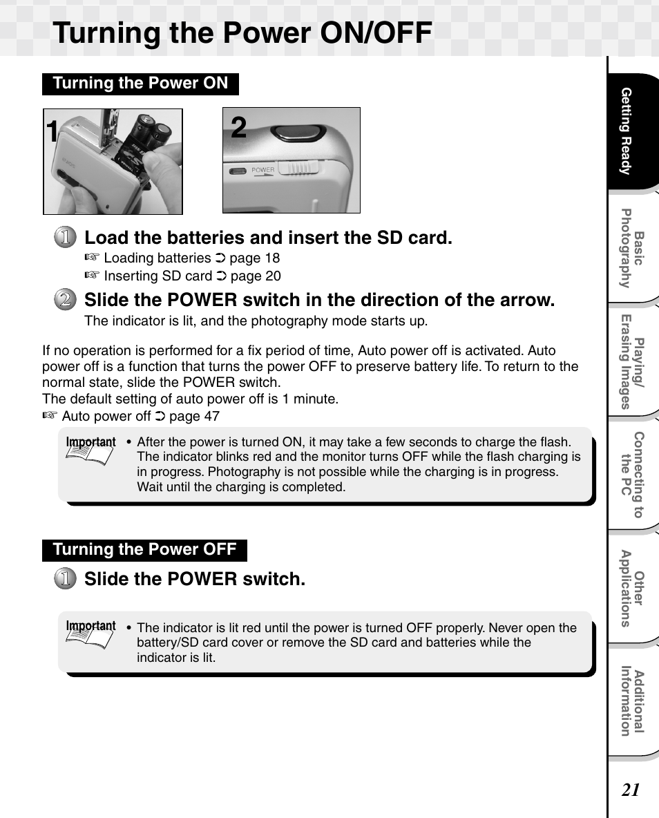 Turning the power on/off | Toshiba T10 User Manual | Page 22 / 59