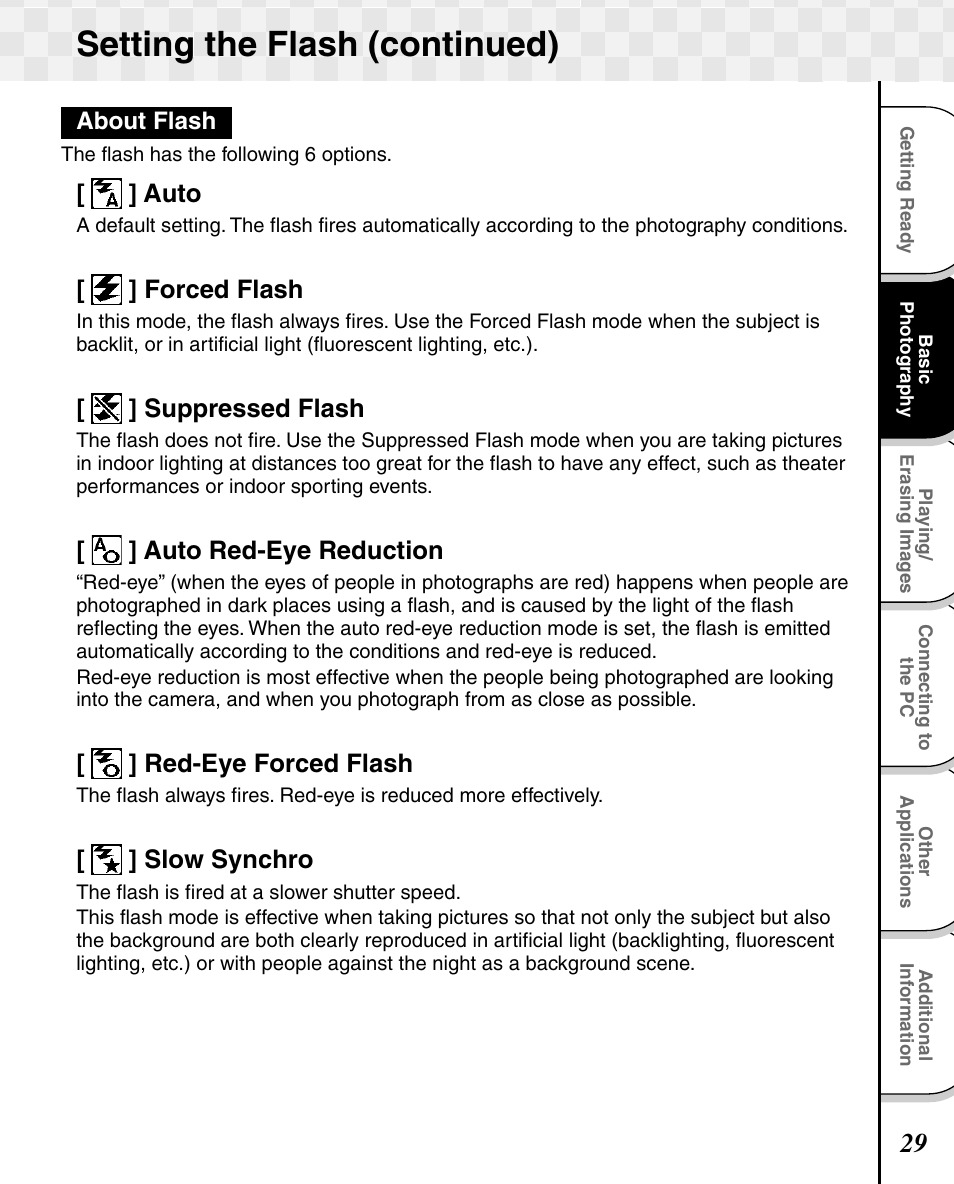 Setting the flash (continued) | Toshiba T10 User Manual | Page 30 / 59