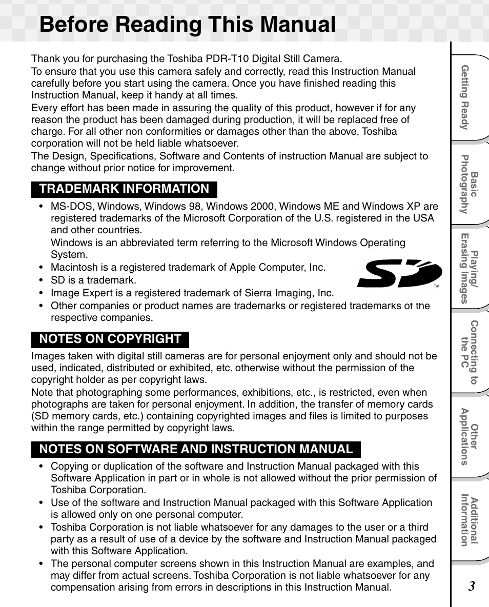 Before reading this manual | Toshiba T10 User Manual | Page 4 / 59