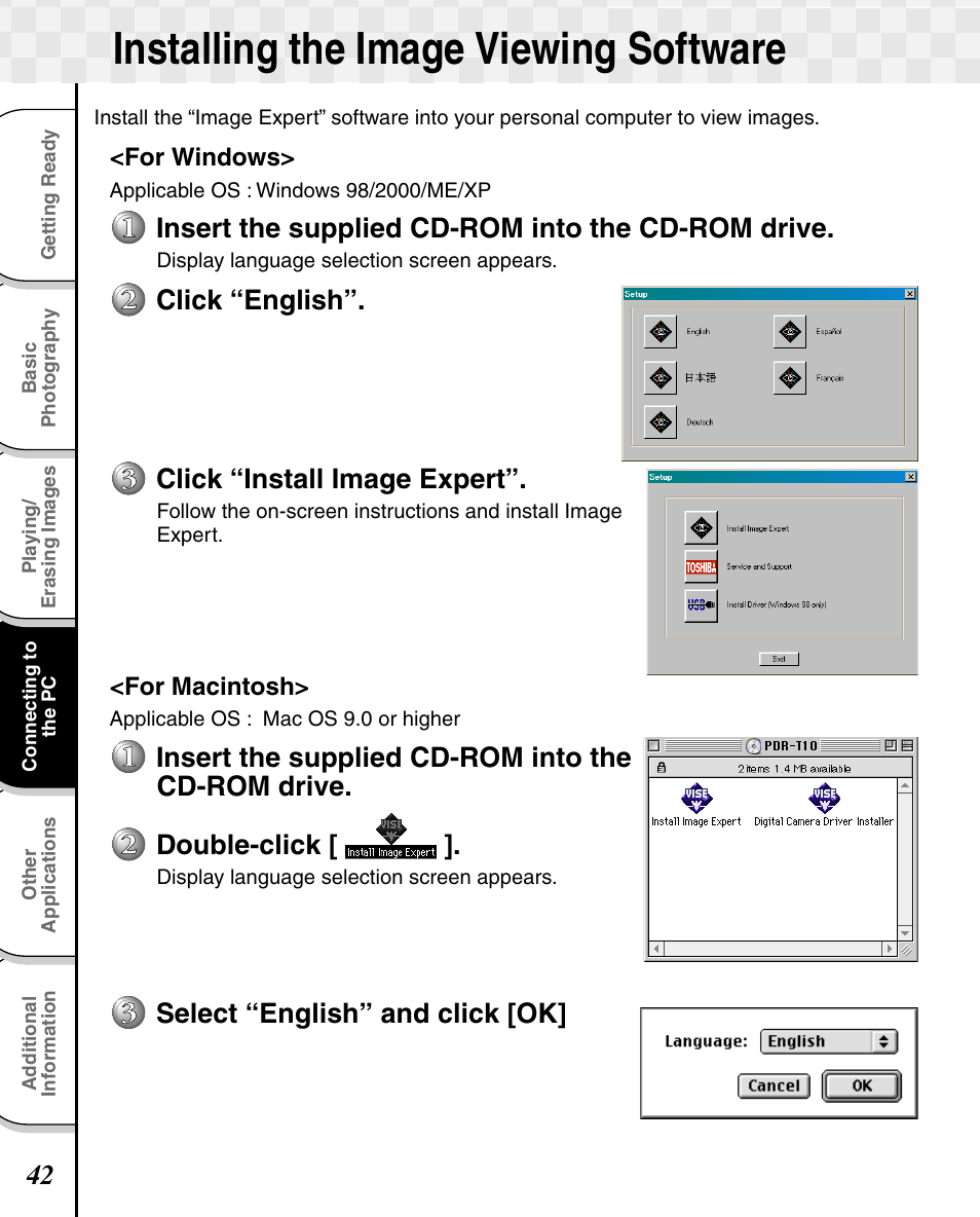 Installing the image viewing software | Toshiba T10 User Manual | Page 43 / 59