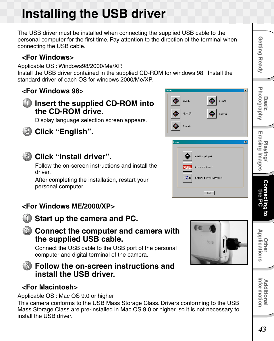 Installing the usb driver | Toshiba T10 User Manual | Page 44 / 59