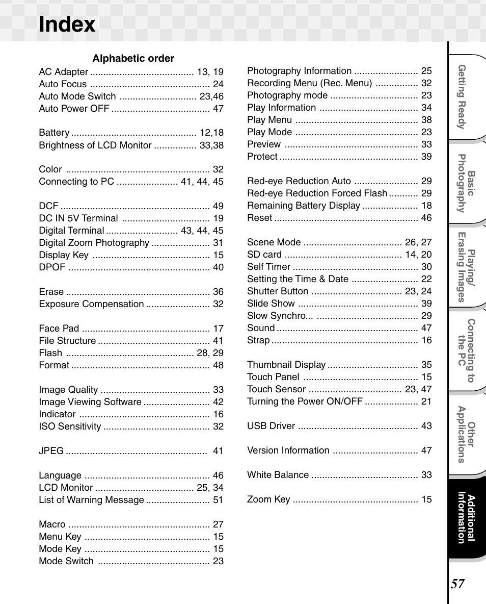 Index | Toshiba T10 User Manual | Page 58 / 59
