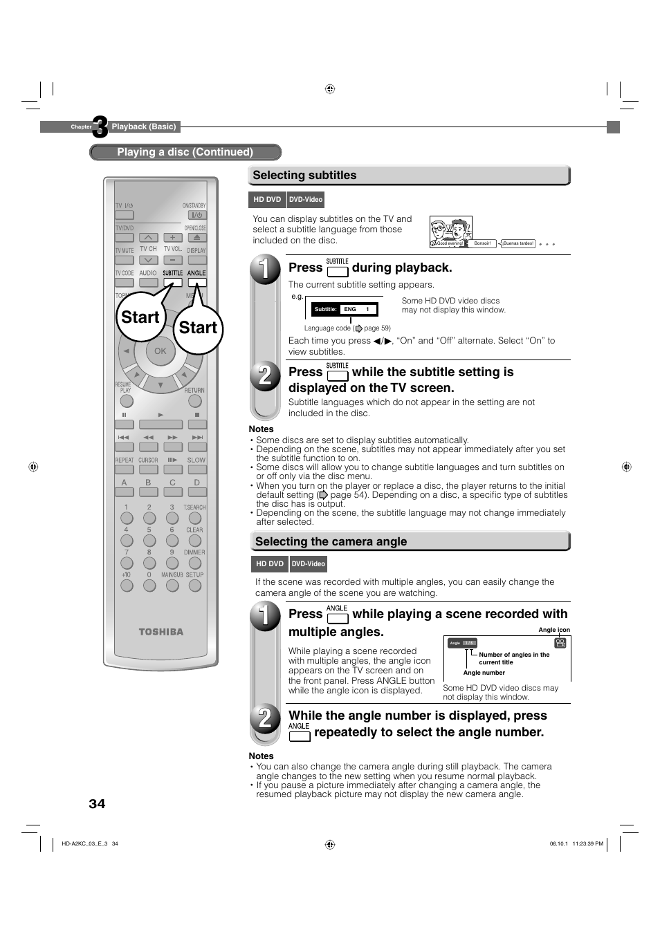 Start | Toshiba HD-A2KC User Manual | Page 34 / 72