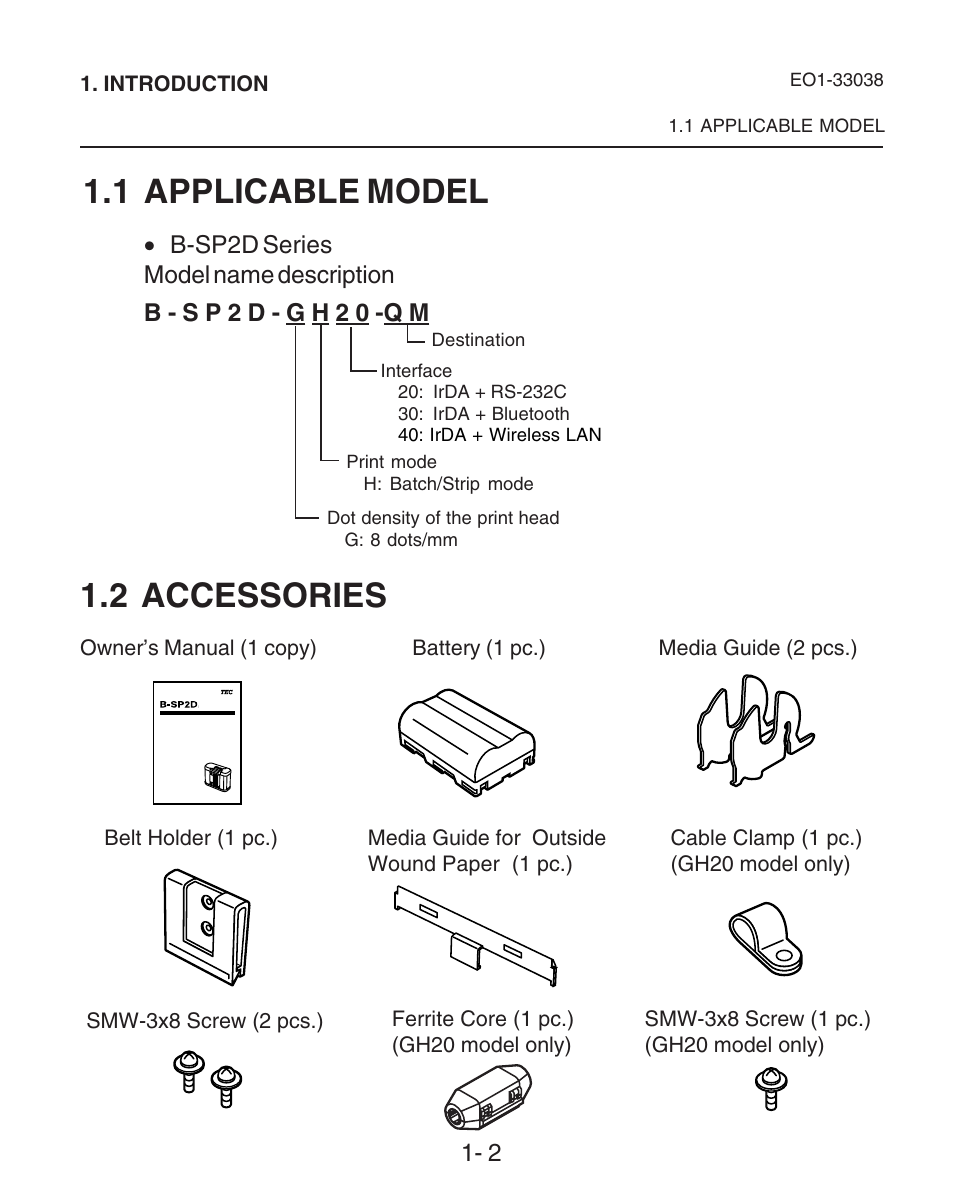 Applicable model, Accessories, 1 applicable model | 2 accessories | Toshiba B-SP2D User Manual | Page 14 / 50