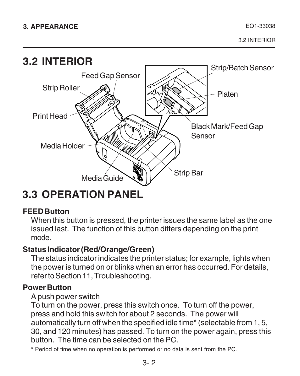 Interior, Operation panel, 3 operation panel | 2 interior | Toshiba B-SP2D User Manual | Page 22 / 50