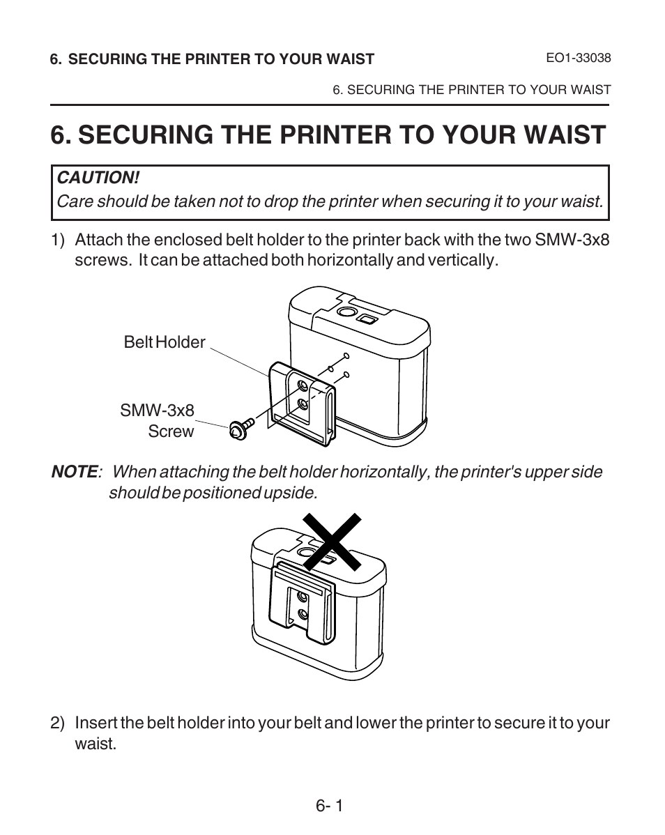 Securing the printer to your waist | Toshiba B-SP2D User Manual | Page 31 / 50