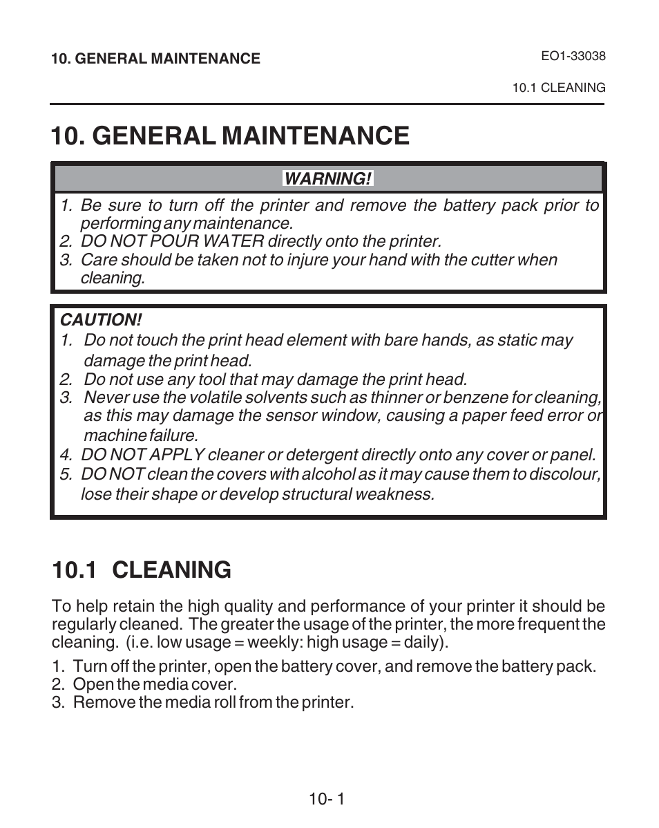 General maintenance, Cleaning, 1 cleaning | Toshiba B-SP2D User Manual | Page 39 / 50