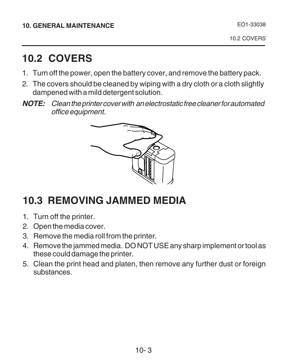 Covers, Removing jammed media, 2 covers | 3 removing jammed media | Toshiba B-SP2D User Manual | Page 41 / 50