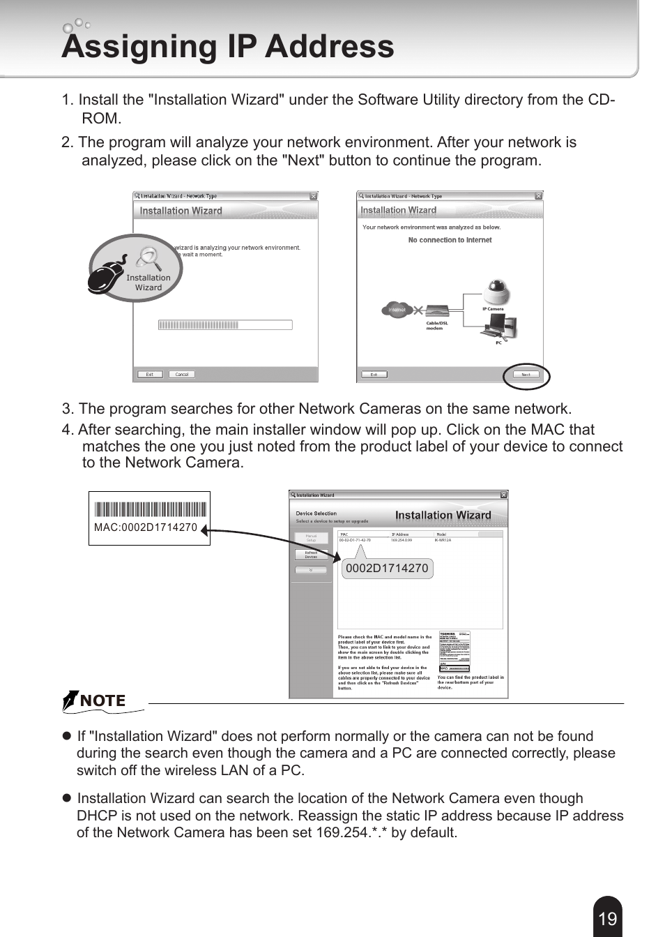 Assigning ip address | Toshiba 625012200G User Manual | Page 19 / 24