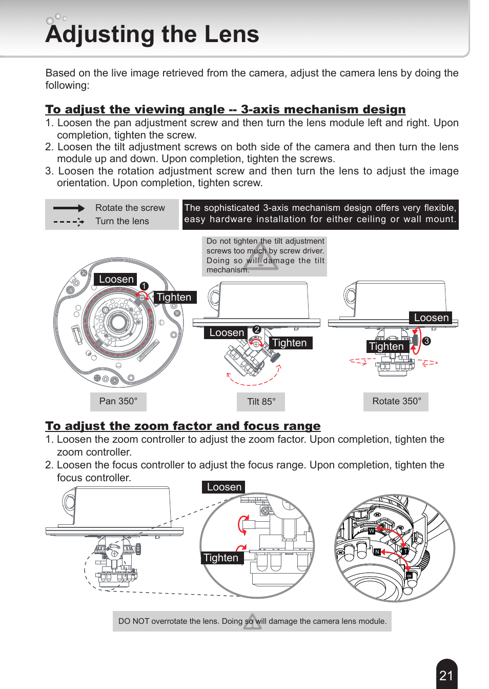 Adjusting the lens | Toshiba 625012200G User Manual | Page 21 / 24