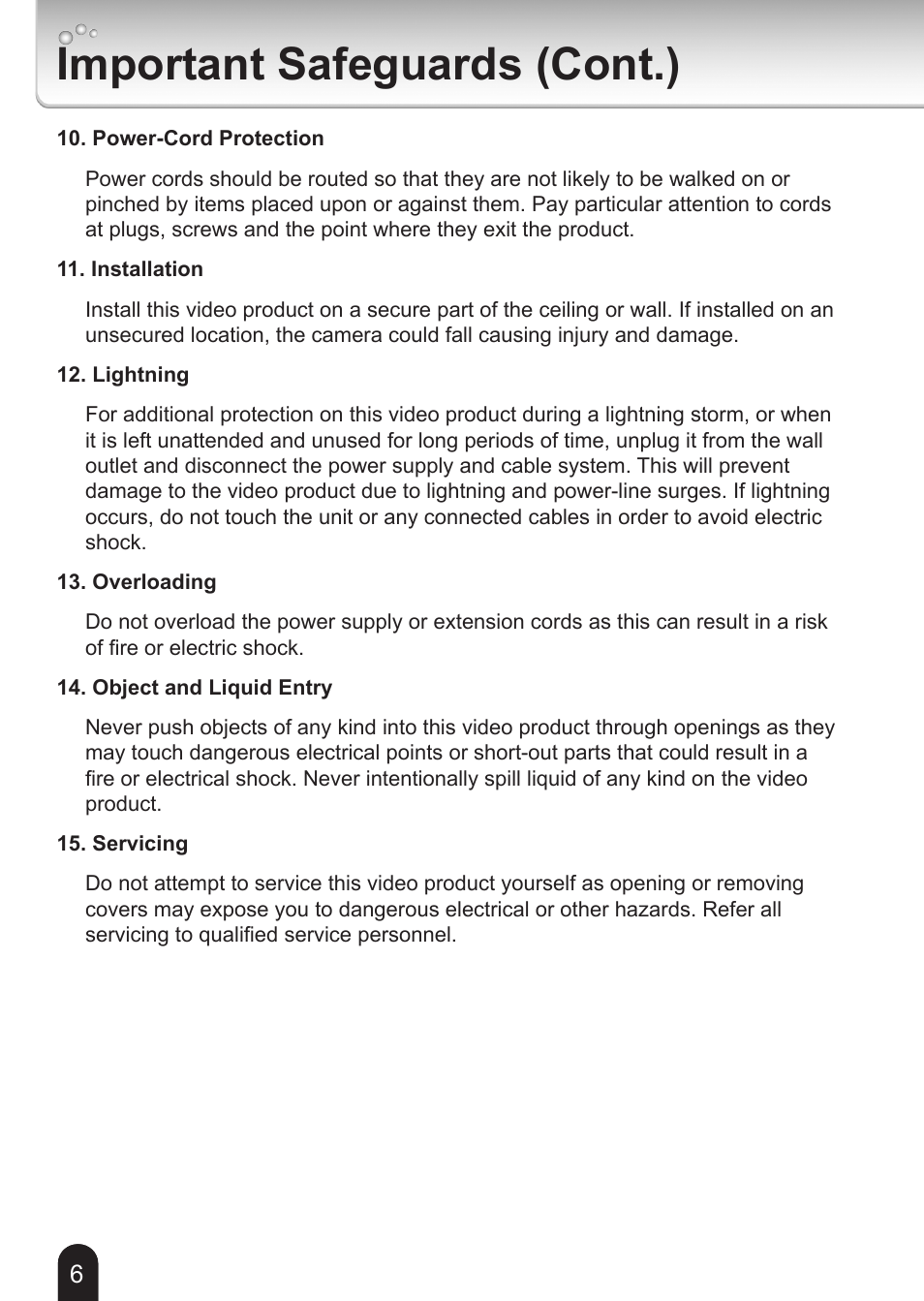 Important safeguards (cont.) | Toshiba 625012200G User Manual | Page 6 / 24