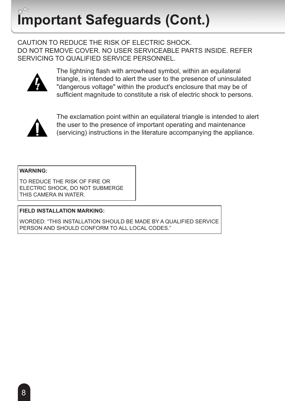 Important safeguards (cont.) | Toshiba 625012200G User Manual | Page 8 / 24