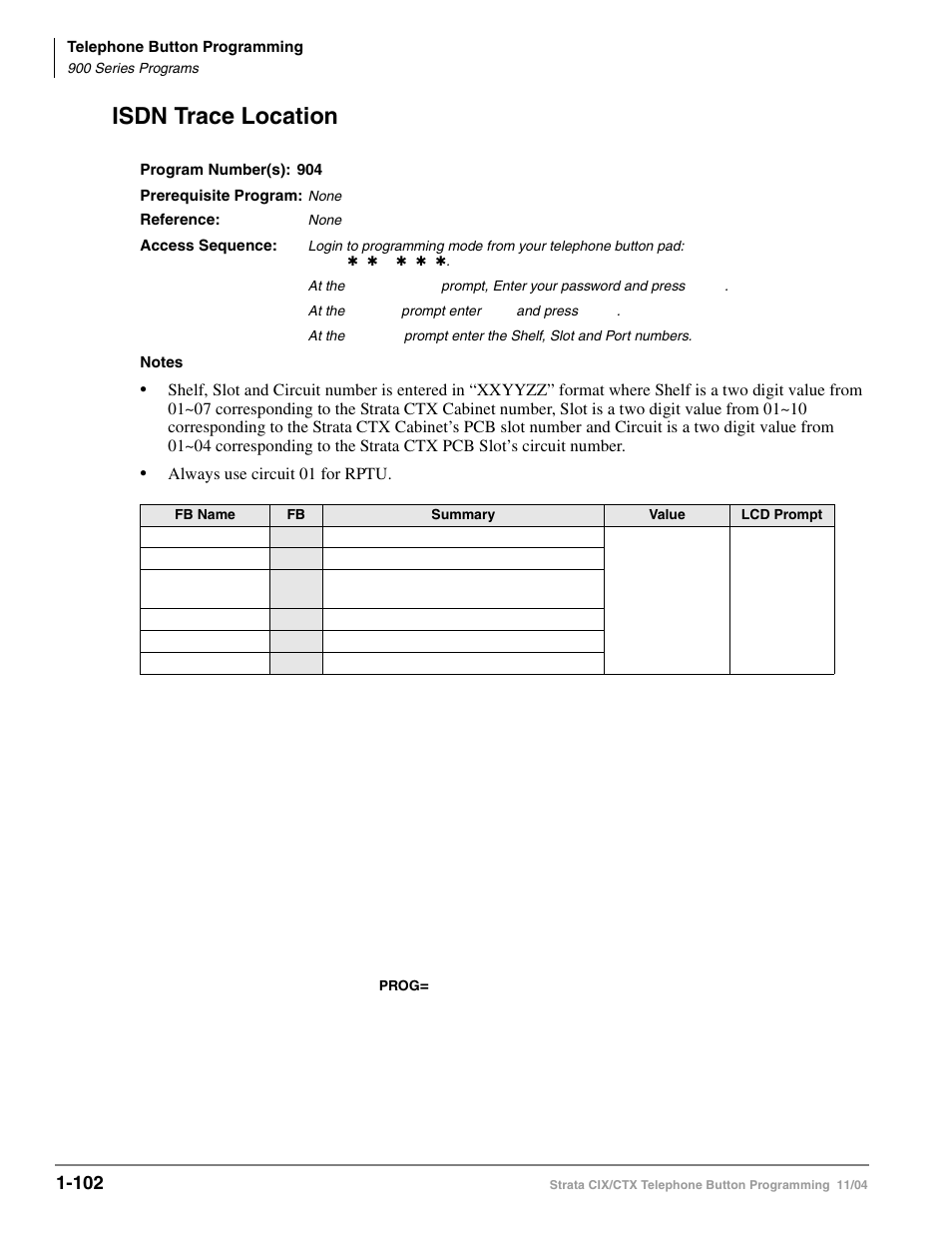 Isdn trace location, Isdn trace location -102 | Toshiba STRATA CIX User Manual | Page 106 / 144