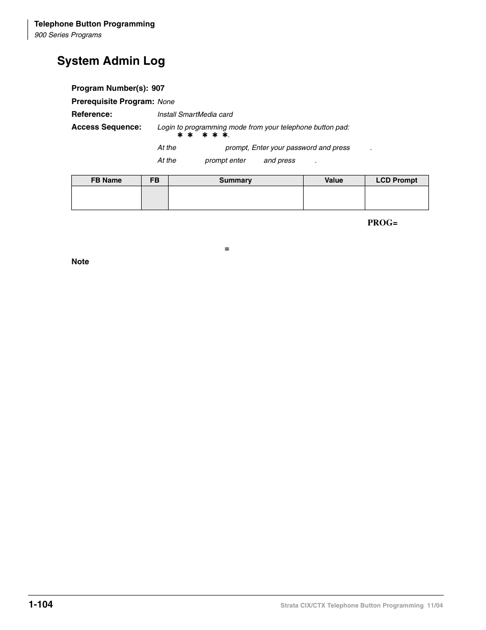 System admin log, System admin log -104 | Toshiba STRATA CIX User Manual | Page 108 / 144