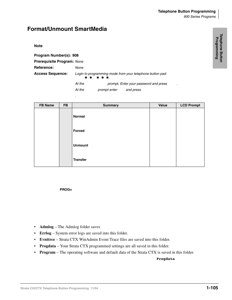 Format/unmount smartmedia, Format/unmount smartmedia -105, Ìformat/unmount | Smartmediaî | Toshiba STRATA CIX User Manual | Page 109 / 144