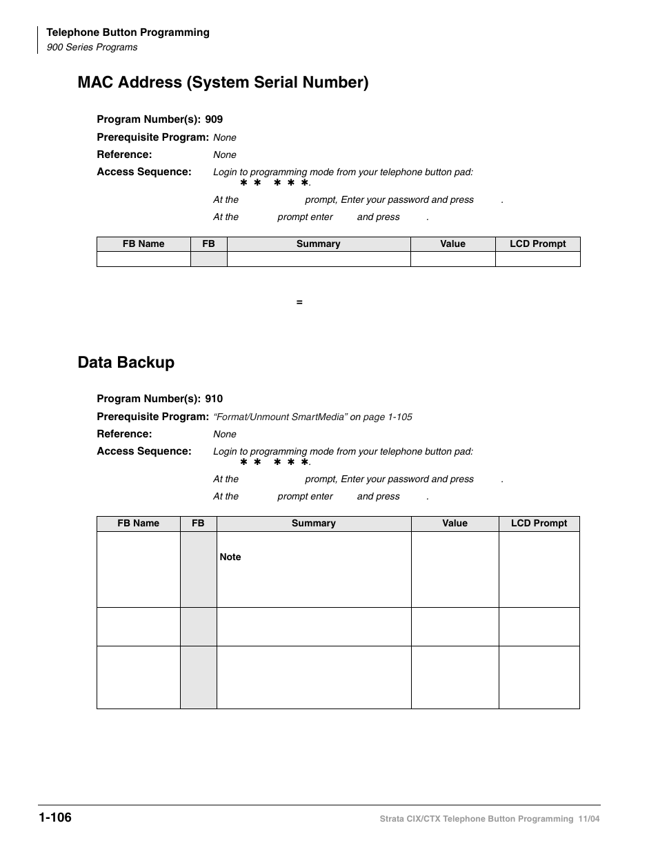 Mac address (system serial number), Data backup, Ìdata backupî | Toshiba STRATA CIX User Manual | Page 110 / 144
