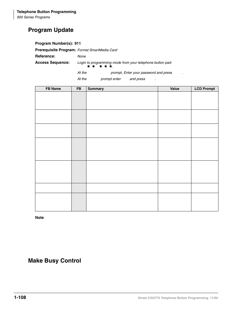 Program update, Make busy control, Program update -108 make busy control -108 | Toshiba STRATA CIX User Manual | Page 112 / 144