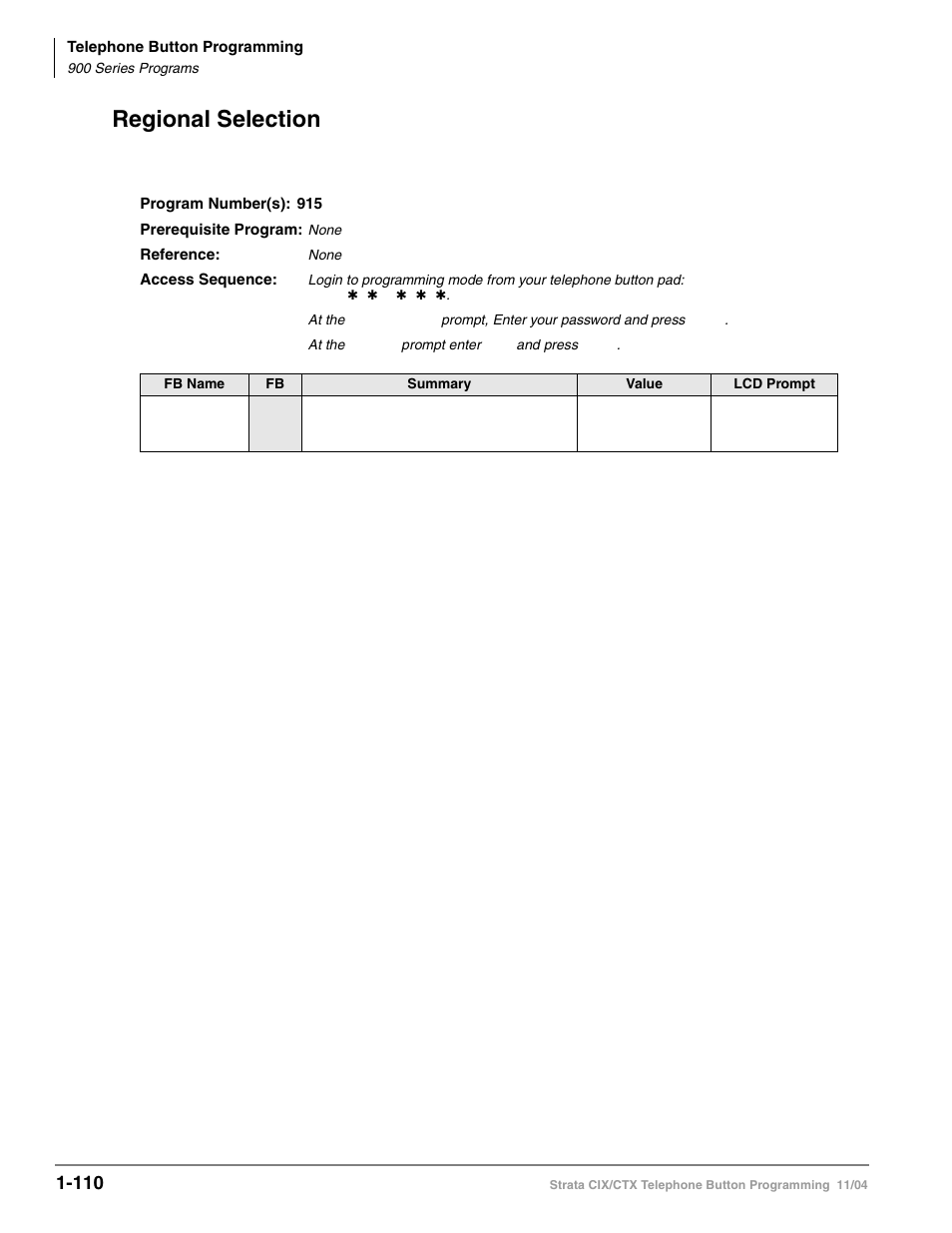 Regional selection, Regional selection -110 | Toshiba STRATA CIX User Manual | Page 114 / 144