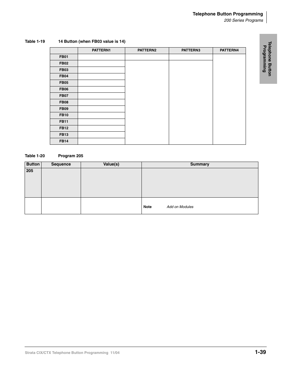 Ìprogram 205î, Program 205 | Toshiba STRATA CIX User Manual | Page 43 / 144