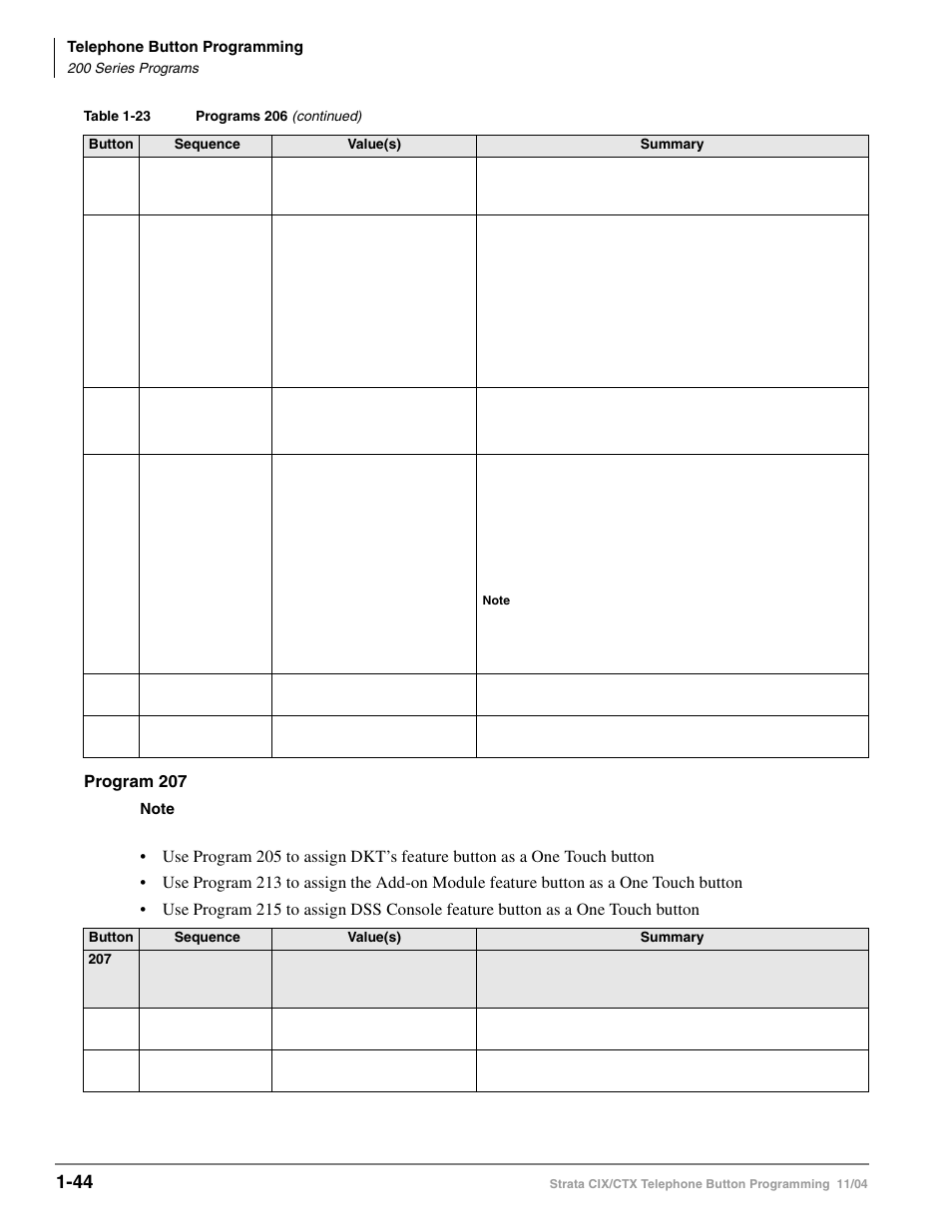 Program 207 | Toshiba STRATA CIX User Manual | Page 48 / 144