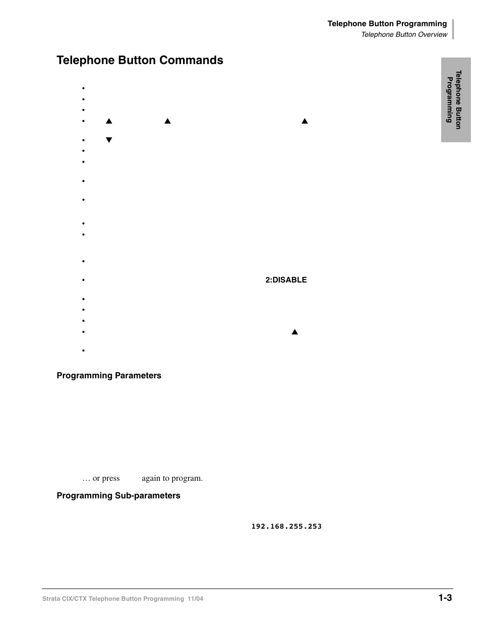 Telephone button commands, Telephone button commands -3 | Toshiba STRATA CIX User Manual | Page 7 / 144