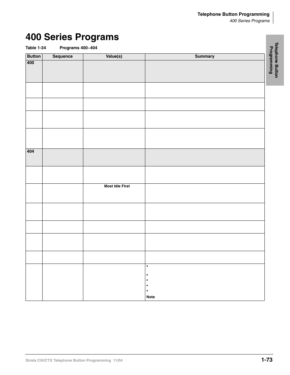 400 series programs, 400 series programs -73 | Toshiba STRATA CIX User Manual | Page 77 / 144