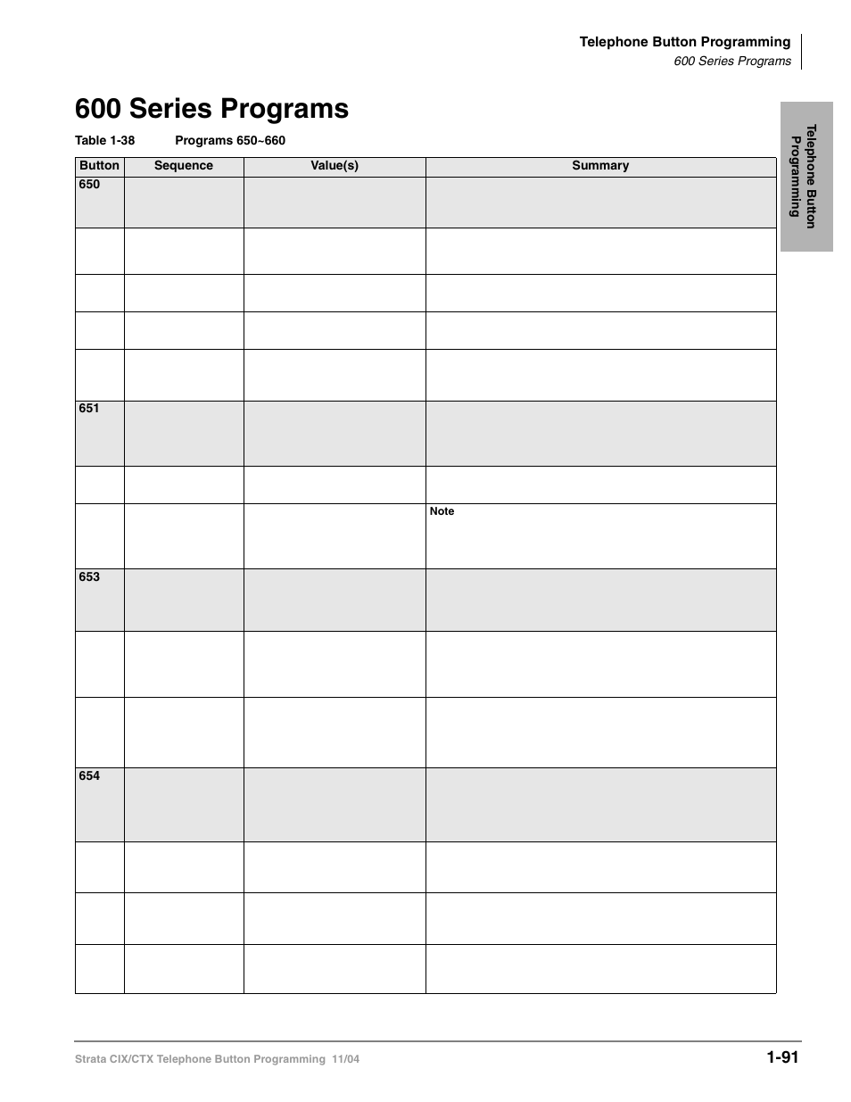 600 series programs, 600 series programs -91 | Toshiba STRATA CIX User Manual | Page 95 / 144