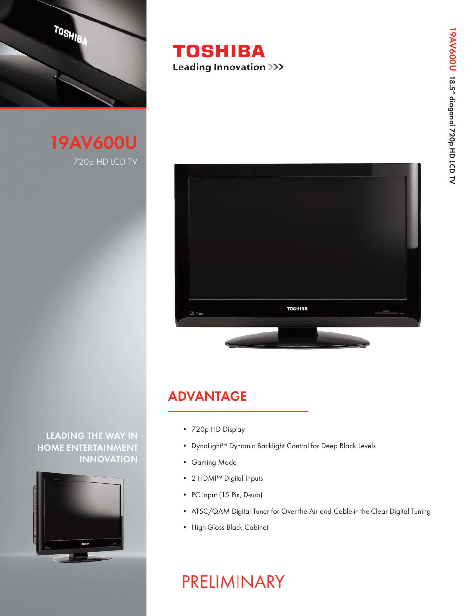 Toshiba 19AV600U User Manual | 2 pages