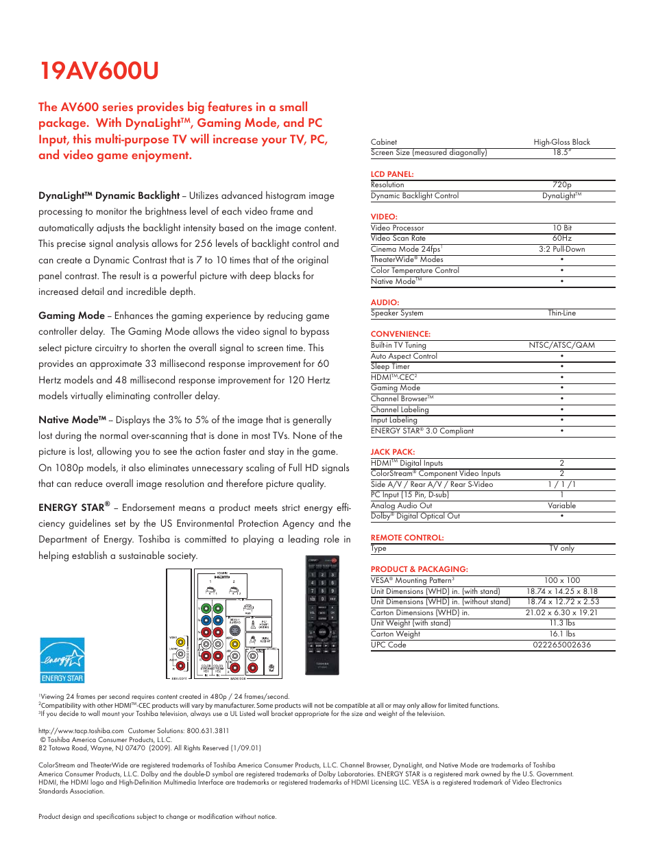 Toshiba 19AV600U User Manual | Page 2 / 2