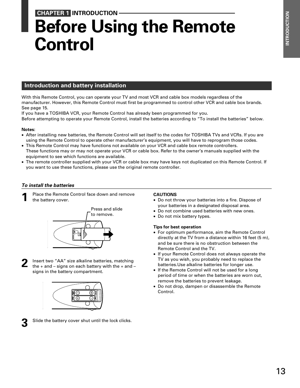 Before using the remote control | Toshiba TP 50H60 User Manual | Page 13 / 63