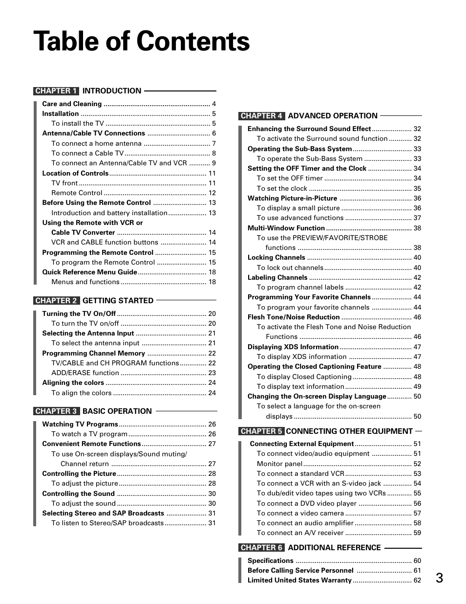 Toshiba TP 50H60 User Manual | Page 3 / 63