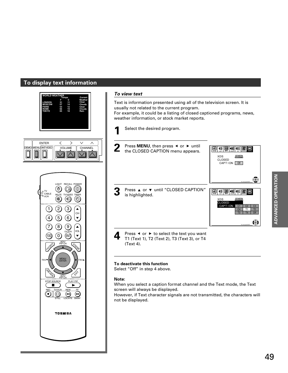 Advanced operation | Toshiba TP 50H60 User Manual | Page 49 / 63