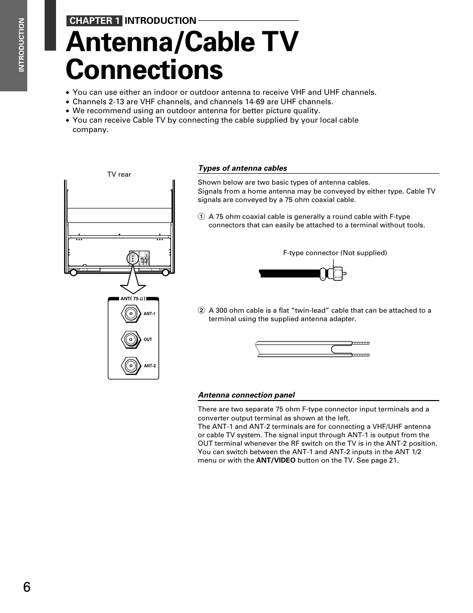 Antenna/cable tv connections | Toshiba TP 50H60 User Manual | Page 6 / 63