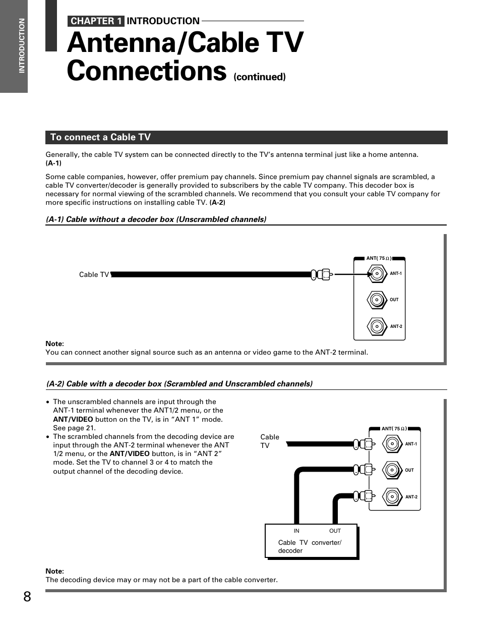 Antenna/cable tv connections, Continued) | Toshiba TP 50H60 User Manual | Page 8 / 63