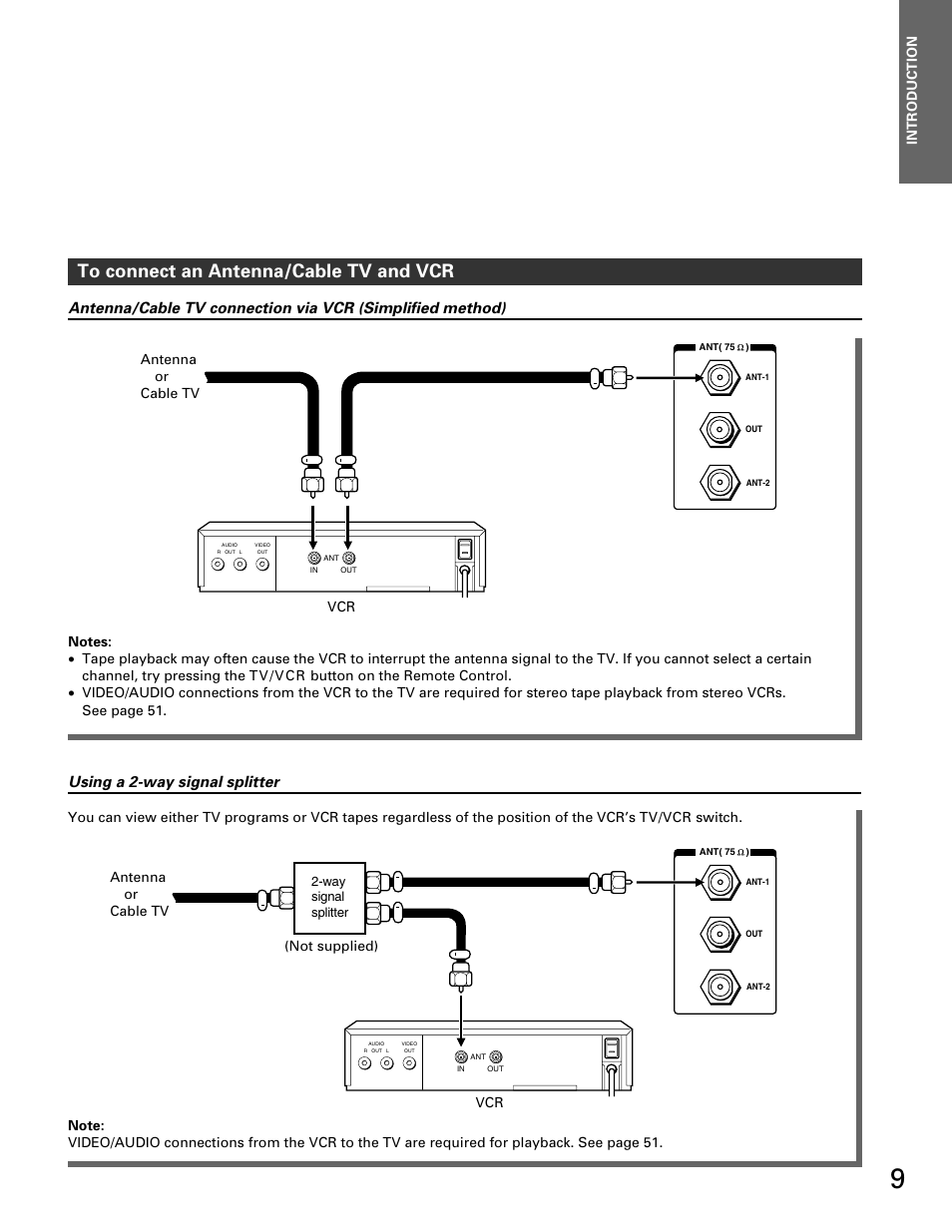 Using a 2-way signal splitter, Introduction, Way signal splitter | Toshiba TP 50H60 User Manual | Page 9 / 63