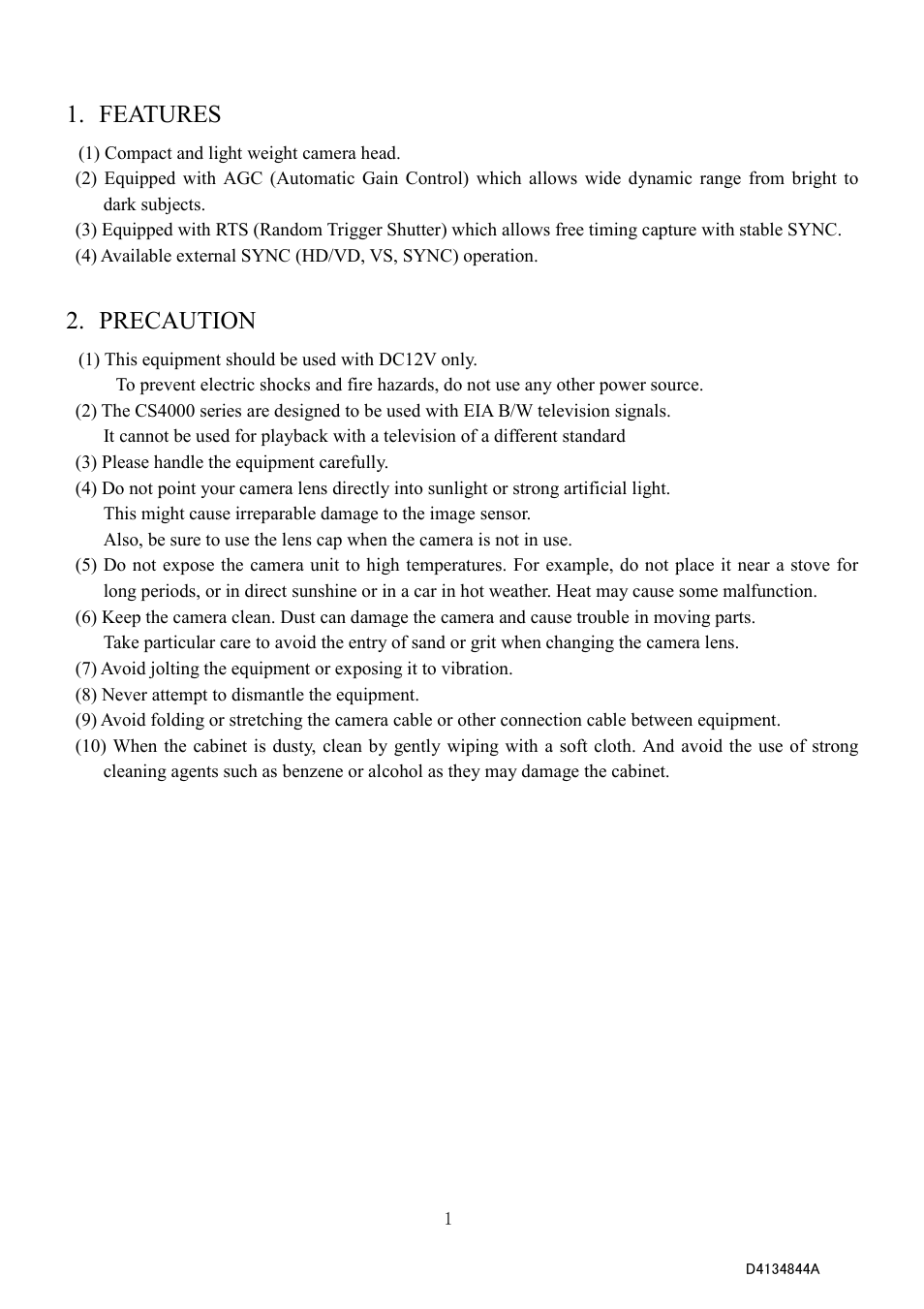 Features, Precaution | Toshiba CS4000B Series User Manual | Page 9 / 20