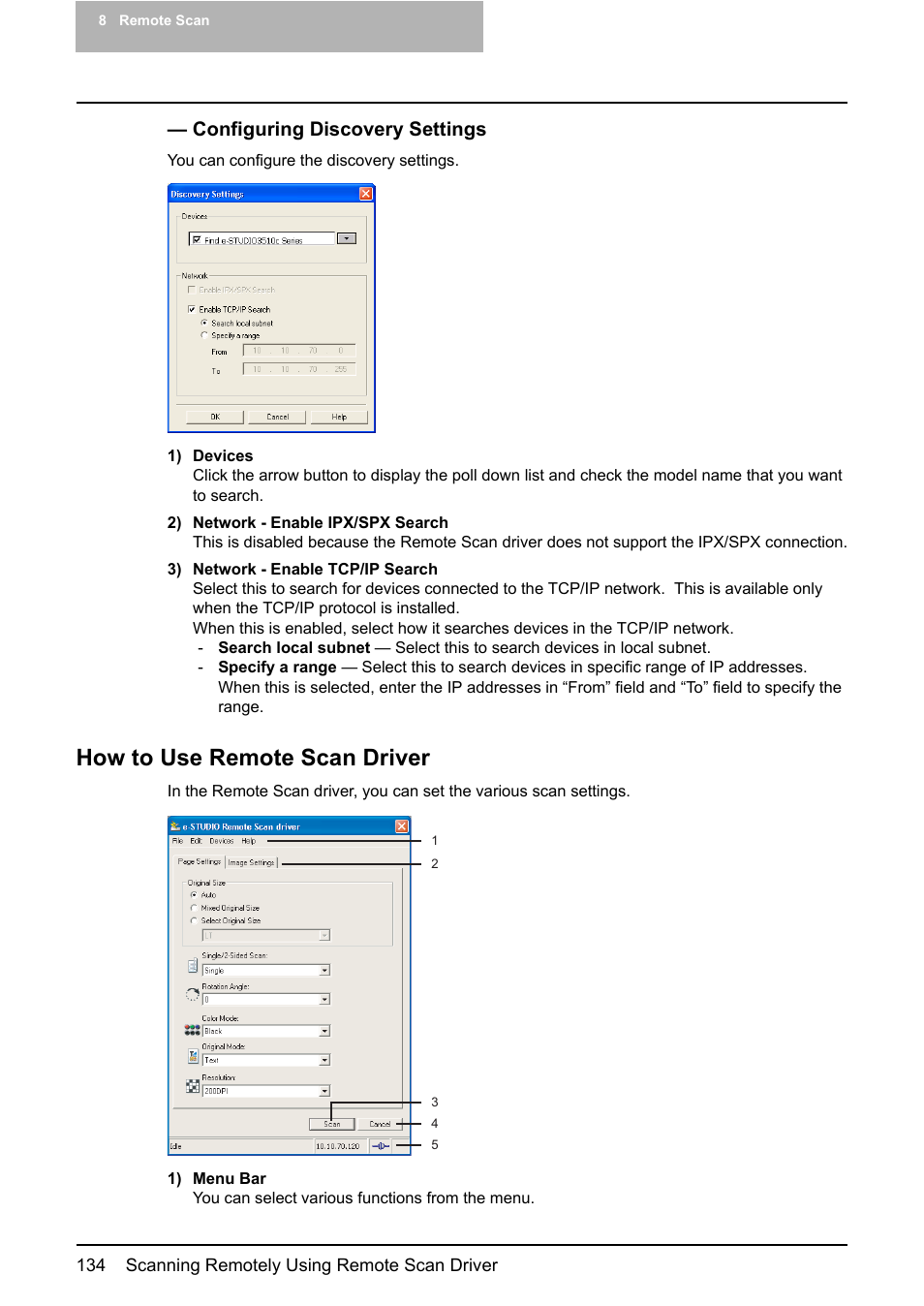 Configuring discovery settings, How to use remote scan driver | Toshiba ESTUDIO 3500C User Manual | Page 136 / 146