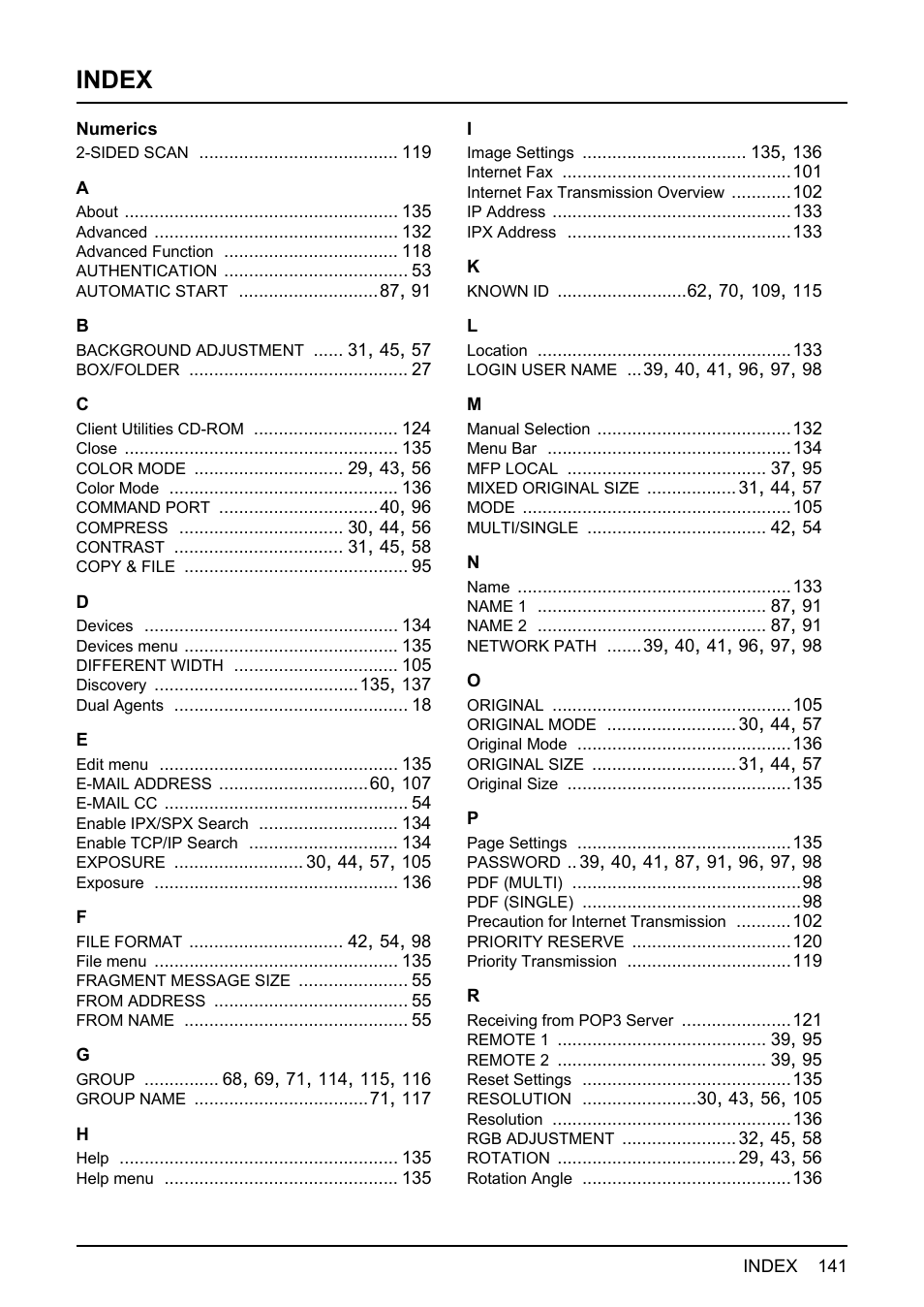 Index | Toshiba ESTUDIO 3500C User Manual | Page 143 / 146