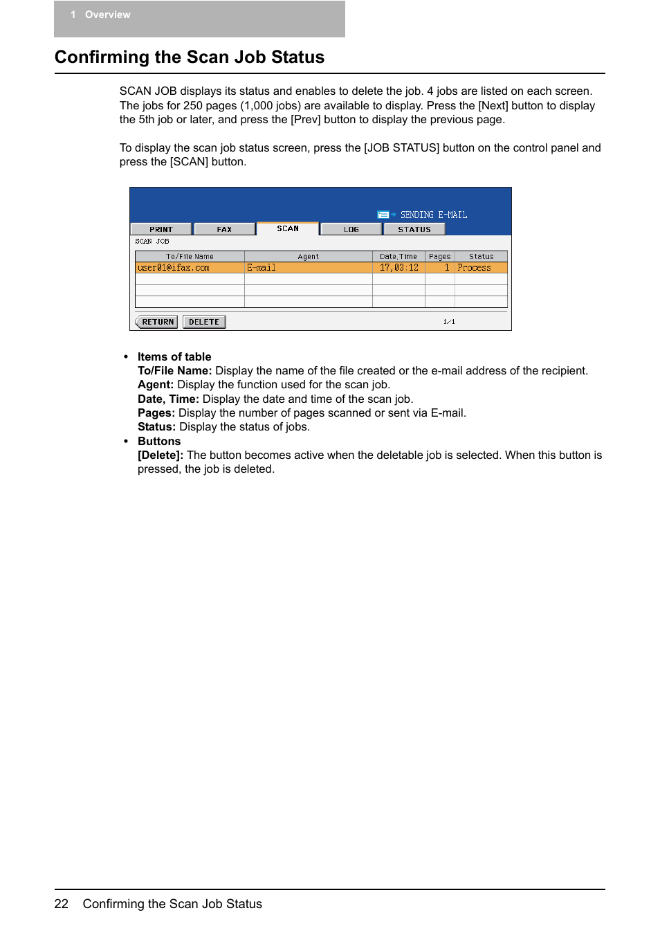 Confirming the scan job status | Toshiba ESTUDIO 3500C User Manual | Page 24 / 146